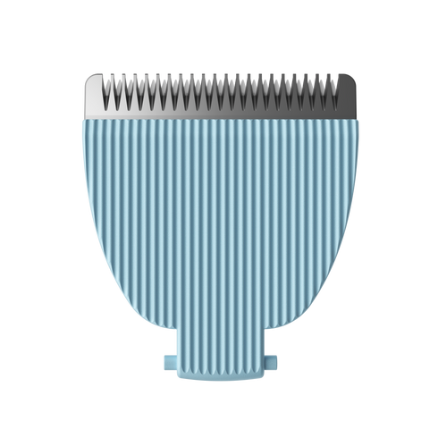 Hair clipper replacement blade with fine stainless steel teeth, compatible trimmer part for grooming and barber tools.