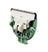 Electric hair clipper replacement blade with sharp metal teeth and green plastic base for grooming tools.
