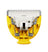 Yellow and silver electric hair clipper blade assembly with sharp stainless steel teeth and spring mechanism.