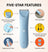 Light blue cordless trimmer with slim ceramic blade, LED spotlight, no-nick guard, waterproof tech, 2 guide combs, rechargeable 90-min runtime.