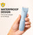 Wet hand holding blue waterproof electric hair trimmer with water droplets, waterproof design for shower trimming.