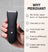 Hand holding sleek black Meridian hair trimmer with features: no nicks, wet/dry use, cuts thick hair, adjustable lengths, 3-year warranty.