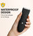 Black waterproof electric trimmer with water droplets held in hand, designed for shower and travel use.