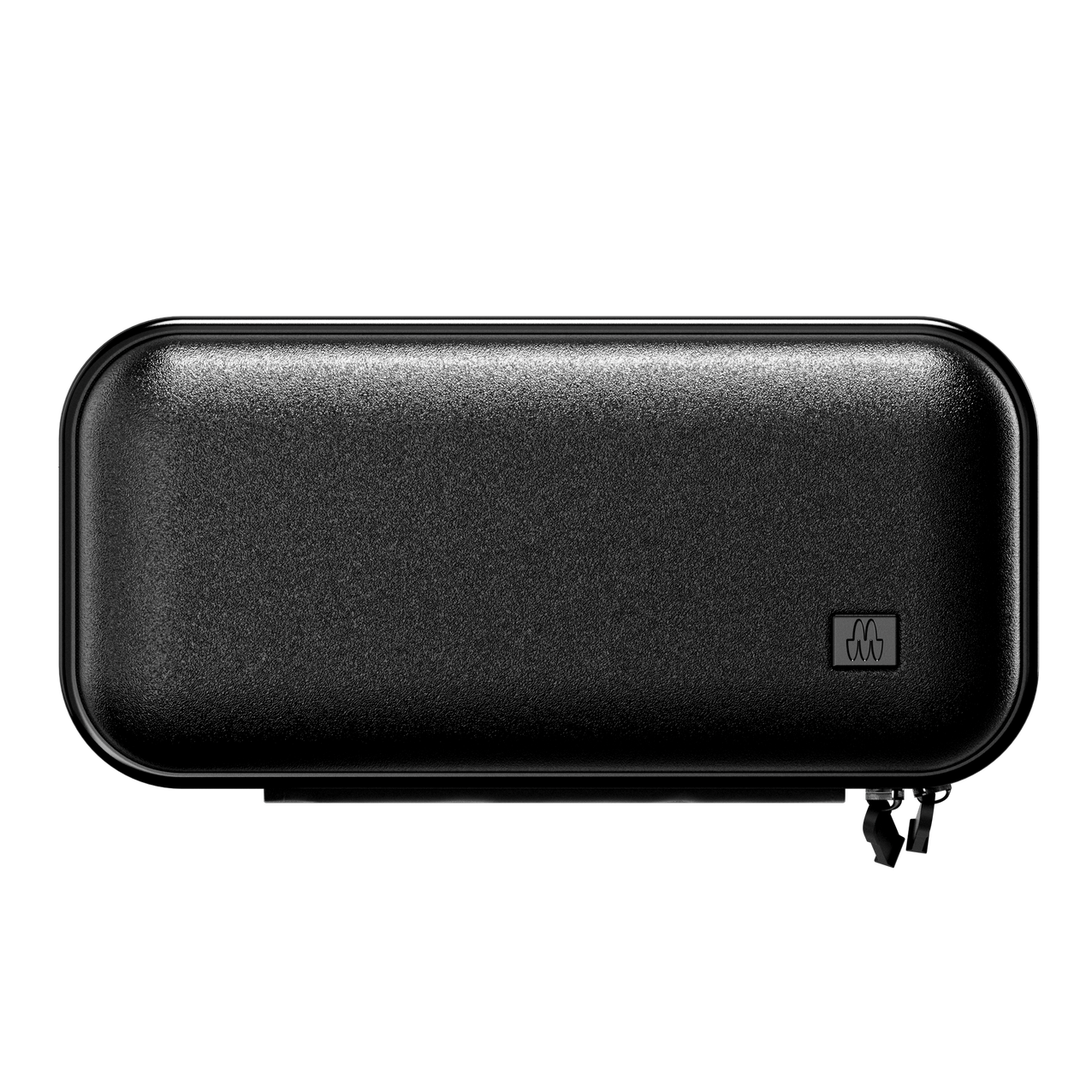 Black textured rectangular travel case for grooming and skincare products with a zip closure.