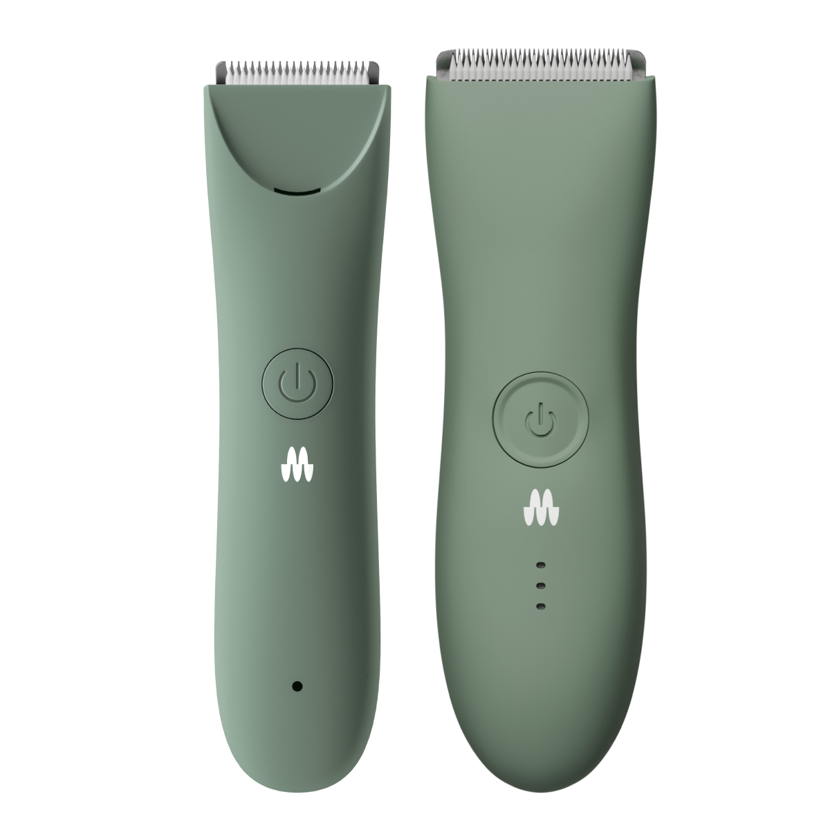Green electric hair clippers designed for men's grooming with power buttons and sleek ergonomic shapes.