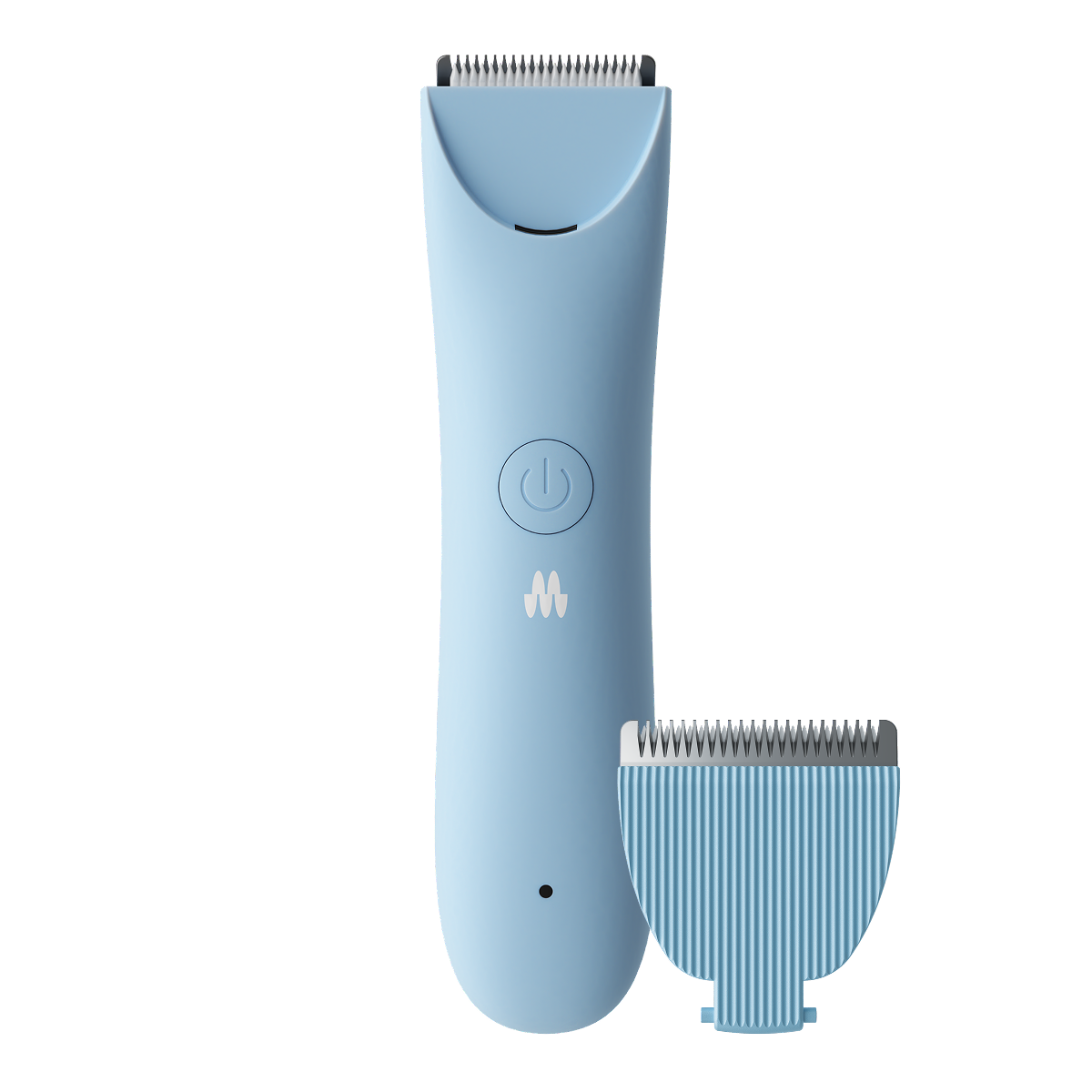 Electric men's hair trimmer in matte green with detachable blade attachment.