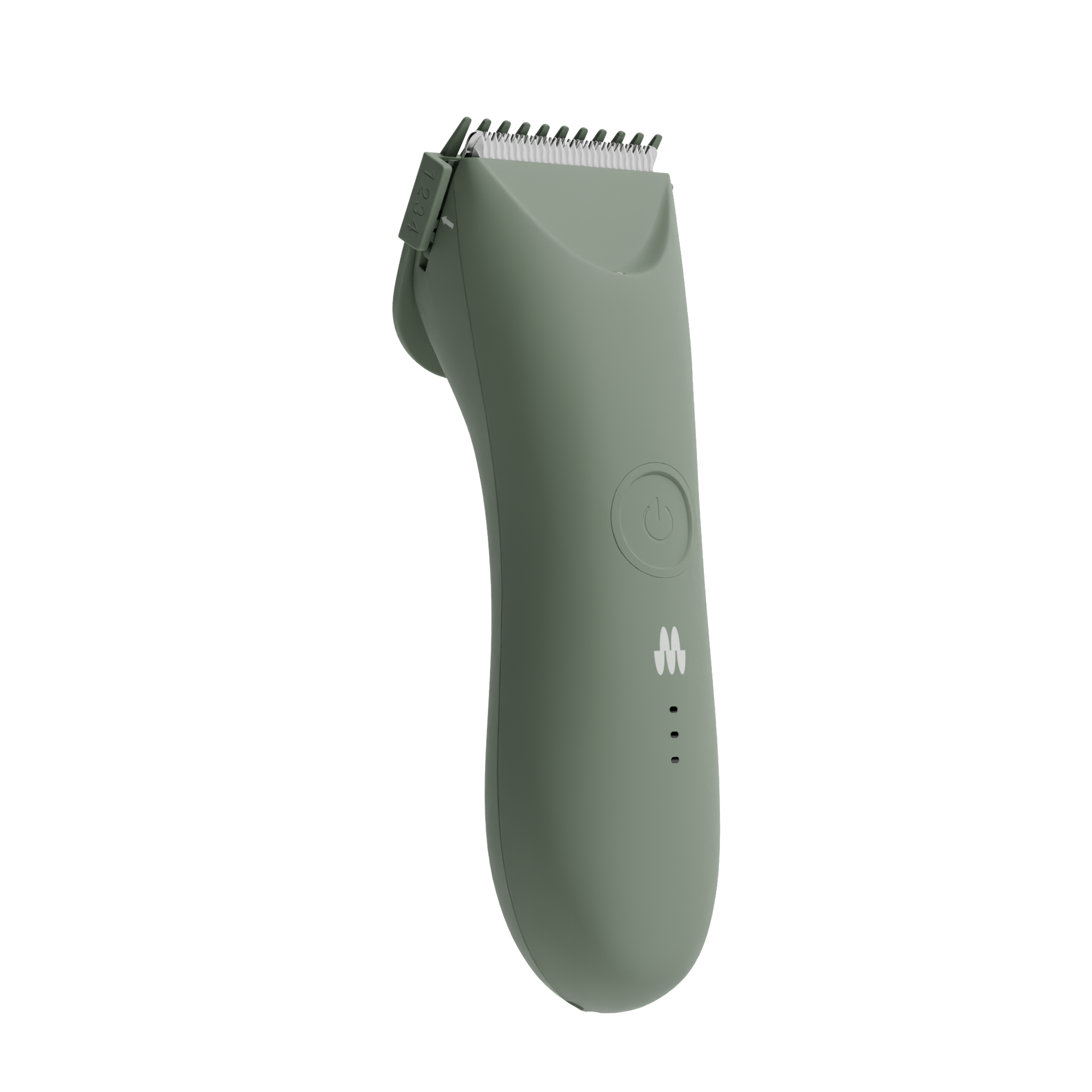 Cordless electric hair clipper in matte green with ergonomic design and adjustable blade for precise haircutting.