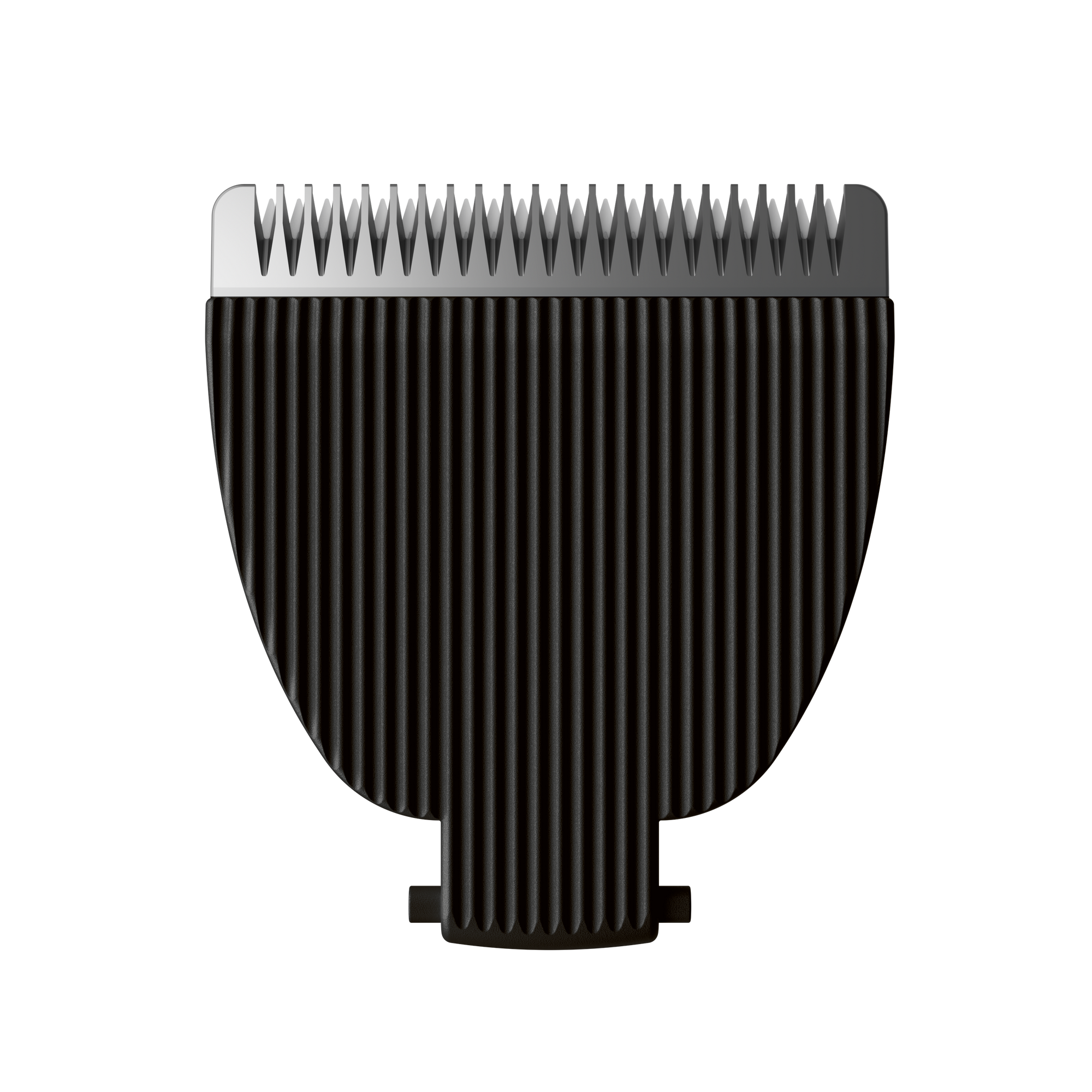 Black metal replacement clipper blade with fine teeth for hair trimmers, suitable for grooming and precision cutting.