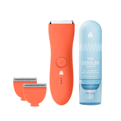 Meridian Trimmer Premium in Blaze color with replacement blades and The Cooler soothing spray.