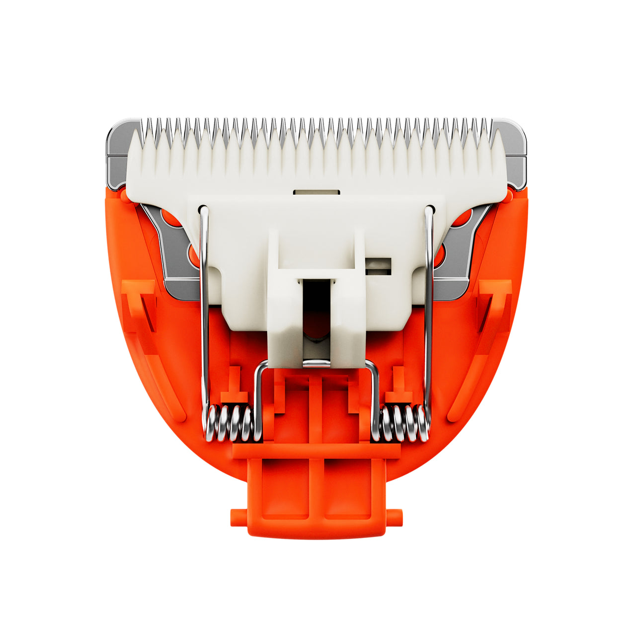 Professional hair clipper blade attachment in orange and silver, suitable for grooming and trimming maintenance.
