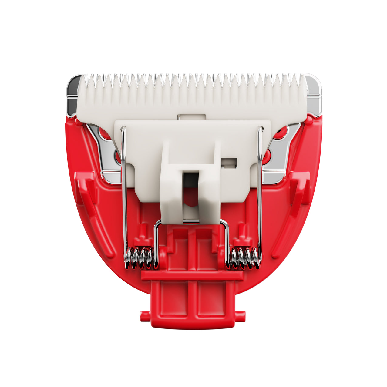 Red and white hair clipper head on a white background