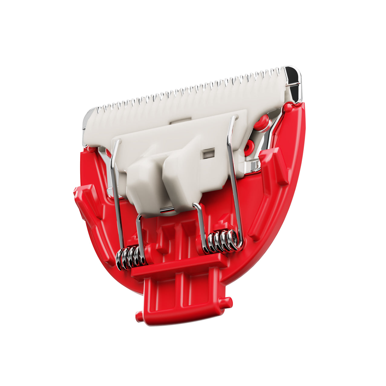 Red and white trimmer blade on a white background
