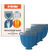 Meridian replacement clipper blades in orange, blue, and yellow with package showing body grooming illustrations.
