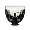White and black electric hair clipper blade attachment with metal teeth for precise haircut trimming and styling