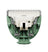 Close-up of electric hair clipper blade assembly with metal teeth and green plastic housing