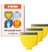 Meridian replacement clipper blades in orange, blue, and yellow with package showing body grooming illustrations.