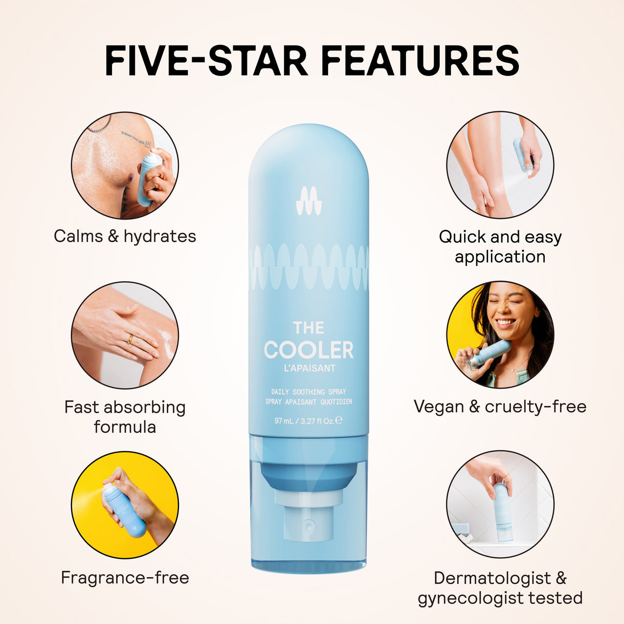 Cooling gel for skin, fast absorbing, fragrance-free, vegan, cruelty-free, calms and hydrates, dermatologist & gynecologist tested.