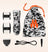 Cordless hair clipper kit with black, gray, white camo pattern, adjustable combs, charging cable, cleaning brush, and camo storage pouch.