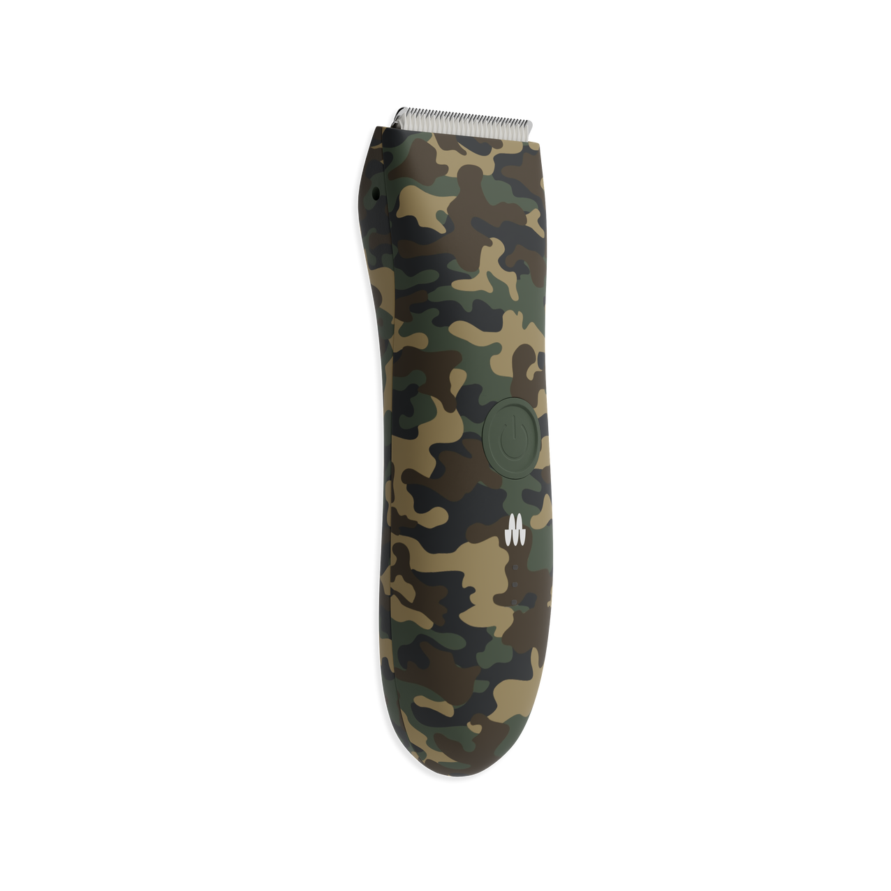 Camouflage electric hair clipper with ergonomic design and detachable blade for precision grooming.