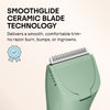 Smoothglide ceramic blade trimmer in mint green for comfortable shave, preventing razor burn, bumps, and ingrown hairs.