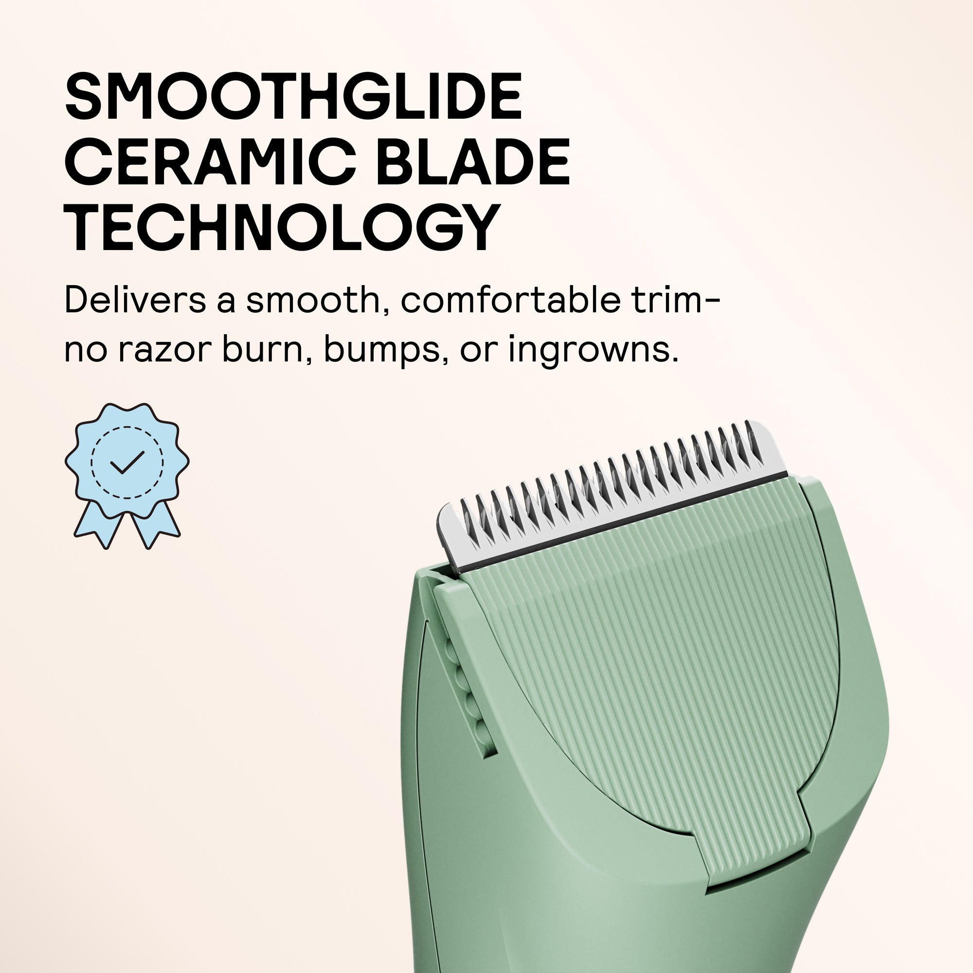 Smoothglide ceramic blade trimmer in mint green for comfortable shave, preventing razor burn, bumps, and ingrown hairs.