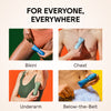 Electric body groomer trimmers shown for grooming bikini, chest, underarm, and below-the-belt areas on diverse skin tones.