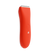 Compact bright orange electric hair trimmer with curved ergonomic design, power button, and precision stainless steel blades.