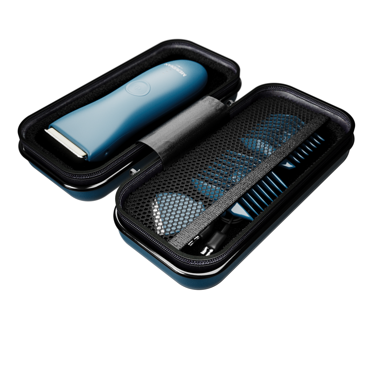 Travel case opened with the trimmer inside