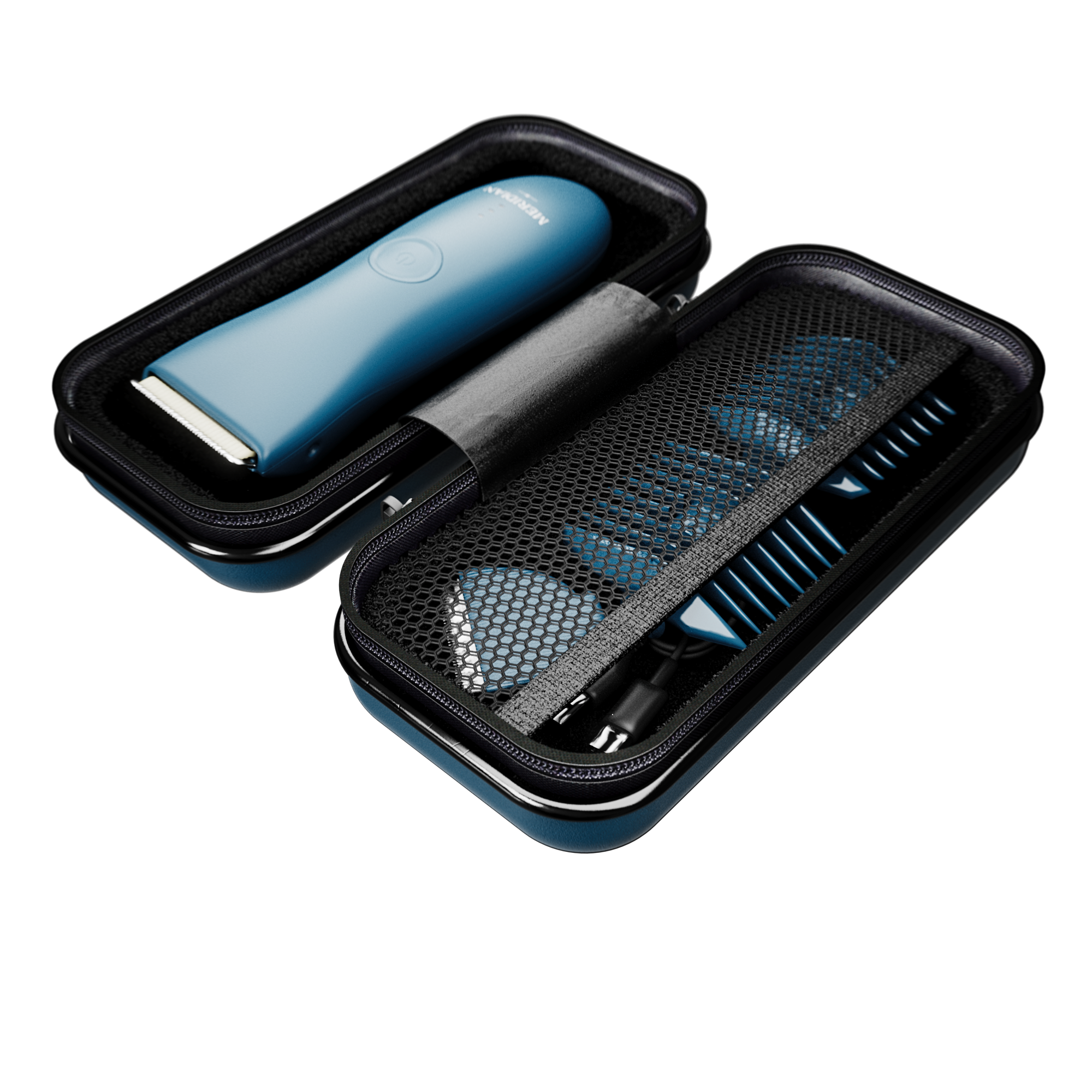 Travel case opened with the trimmer inside