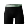 Black boxer briefs with a green waistband featuring the Meridian brand name.
